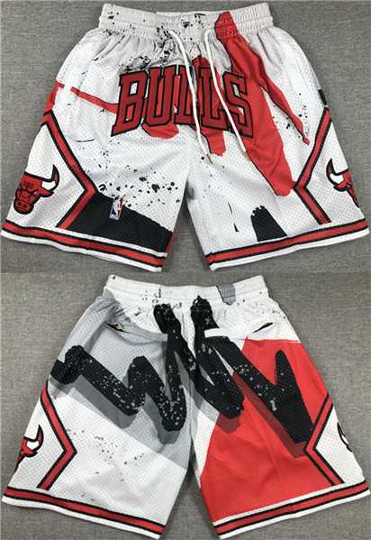 Men%27s Chicago Bulls White Red Shorts (Run Small) 001->nba shorts->NBA Jersey